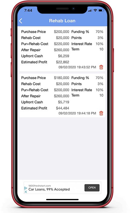 Rehab Loan Calculator; Renovation Loan Calculator;