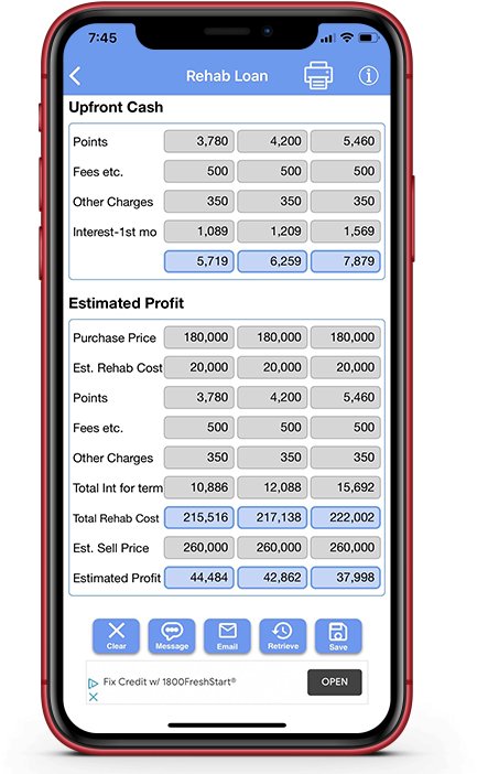 Rehab Loan Calculator; Renovation Loan Calculator;